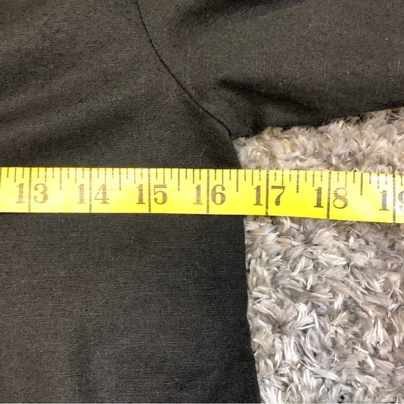 Anthro The Odells Black ALine VNeck Crochet Linen Blend Puff Sleeve Dress - Picture 13 of 13